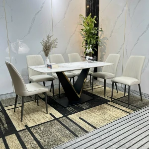 Bộ Bàn Ăn 6 Ghế Lotus Mặt Đá Nhập Khẩu BA607