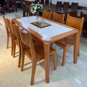 Bộ Bàn Ăn 6 Ghế Vip32 Mặt Đá Gỗ Sồi