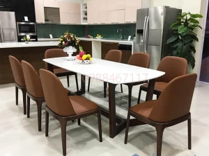 Bộ Bàn Ăn 8 Ghế Grace Mặt Đá Gỗ Sồi