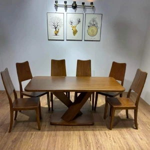 Bộ Bàn Ăn Chữ X 6 Ghế Gỗ Sồi
