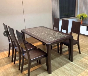 Bộ Bàn Ăn Gỗ Sồi Mặt Đá 6 Ghế BA092