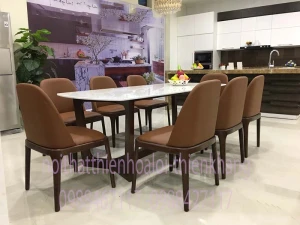 Bộ Bàn Ăn Grace 8 Ghế Gỗ Sồi Mặt Đá