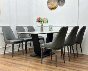 Bộ Bàn Ăn Lotus 6 Ghế Mặt Đá Nhập Khẩu BA0121