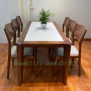 Bộ Bàn Ăn Mặt Đá 6 Ghế Gỗ Sồi BA688