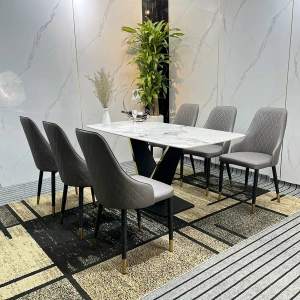 Bộ Bàn Ăn Mặt Đá Ceramic 6 Ghế Nordic