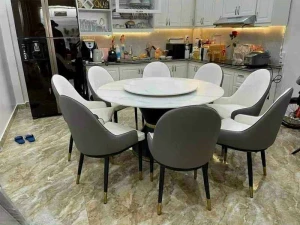 Bộ Bàn Ăn Tròn Xoay Mặt Đá 8 Ghế BBA8132