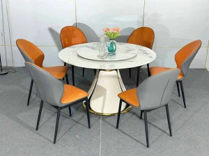 Bộ Bàn Ăn Tròn Xoay Tulip Mặt Đá 6 Ghế BBA6102