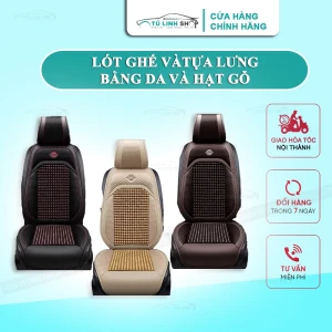 01 cái áo ghế ô tô chất liệu da cao cấp phủ 1 ghế trước, có đan hạt gỗ chống nóng, massage lưng