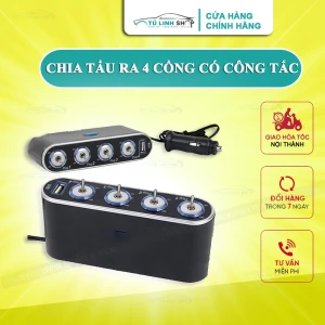 Bộ chia tẩu ô tô thành 4 cổng và 1 USB có cầu chì bảo vệ điện, đèn LED sang trọng