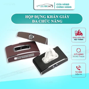 Hộp đựng giấy ăn trên ô tô 3 chức năng, có đồng hồ và bảng số điện thoại
