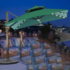 Ô lệch tâm 3x3m hợp kim đèn LED dạng thanh dài màu xanh rêu đế nhựa đổ - Giàn Phơi Hòa Phát