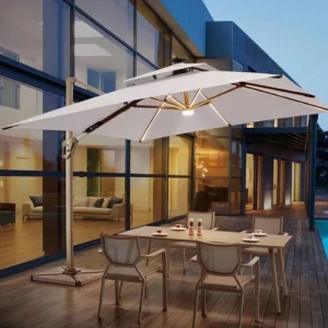 Ô Lệch Tâm Có Đèn 3x3m Dạng Thanh Dài Màu Trắng Kem (đế nhựa đổ nước) - Giàn Phơi Hòa Phát