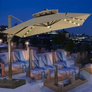 Ô lệch tâm có đèn 3x3m hợp kim có đèn dạng sao màu Be cafe đế nhựa đổ nước - Giàn Phơi Hòa Phát