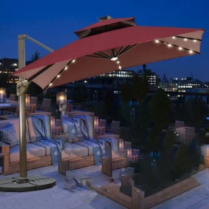 Ô lệch tâm có đèn 3x3m hợp kim có đèn dạng sao màu đỏ mận đế nhựa đổ nước - Giàn Phơi Hòa Phát