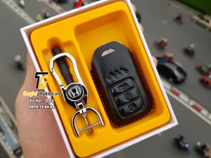Bao da 3D bảo vệ chìa khóa xe Honda CR-V, City, Civic, HR-V kèm móc đeo Inox