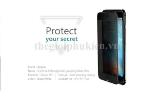 Tấm dán cường lực chống nhìn trộm full màn hình 3D iPhone 7 Plus chính hãng Baseus