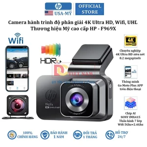 Camera hành trình ô tô độ phân giải 4K Ultra HD, Wifi, UHD. Thương hiệu Mỹ cao cấp HP - F969X