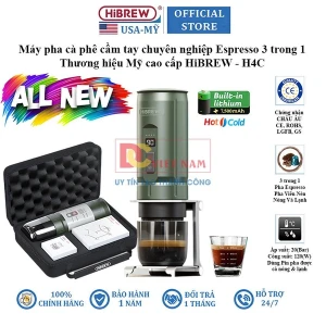 Máy pha cà phê cầm tay chuyên nghiệp Espresso 3 trong 1, dùng pin có thể pha cả nóng và lạnh. Thương hiệu Mỹ cao cấp HiBREW - H4C