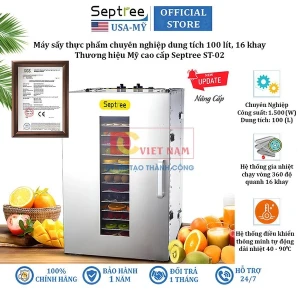 Máy sấy thực phẩm chuyên nghiệp dung tích 100 lít, 16 khay. Thương hiệu Mỹ cao cấp Septree ST-02