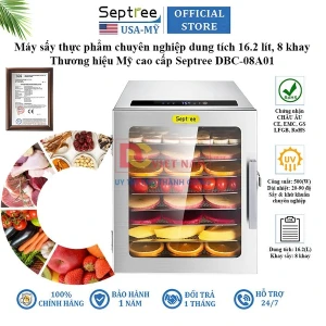 Máy sấy thực phẩm chuyên nghiệp dung tích 16.2 lít, 8 khay. Thương hiệu Mỹ cao cấp Septree DBC-08A01