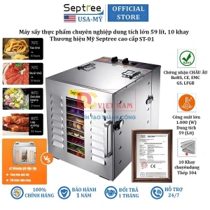 Máy sấy thực phẩm chuyên nghiệp dung tích lớn 59 lít, 10 khay. Thương hiệu Mỹ Septree cao cấp ST-01