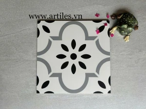 Gạch bông hoa 8 cánh màu đen trắng