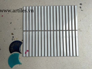 Gạch mosaic thanh que men rạn màu trắng sữa