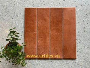 Gạch thẻ đỏ cam đất bóng gợn hiệu ứng loang ArtC22