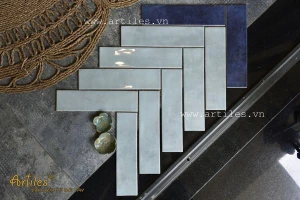 Gạch thẻ màu xanh ngọc bóng gợn