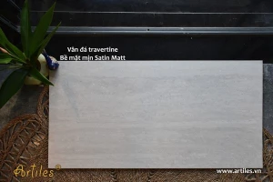 Gạch vân đá travertine 60x120cm màu kem
