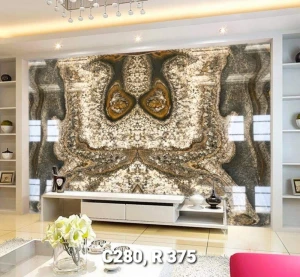 Tranh Đá Granite Đối Xứng Màu Trắng Nâu Vân Đen