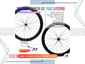 BÁNH XE ĐẠP ROAD 700C - CARBON 5CM - NONAME - 21/21H - THẮNG ĐĨA - VỎ ĐÙM CARBON - BẠC ĐẠN