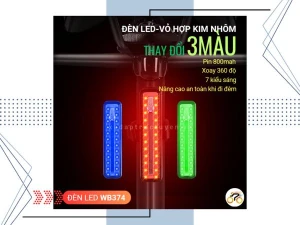 ĐÈN LED CỐT YÊN - 3 MÀU - NHÔM - WEST BIKING WB374 - GẮN CỐT YÊN - 800mAh - SẠC USB