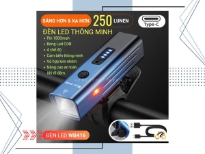 ĐÈN LED TRƯỚC - NHÔM VUÔNG - WEST BIKING WB416 - 250 LUMEN - 1800mAh - SẠC USB