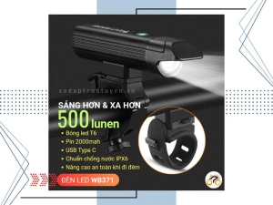 ĐÈN LED TRƯỚC - WEST BIKING WB371 - CHỐNG CHÓI - 500 LUMEN - 2000mAh - SẠC USB