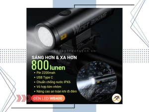 ĐÈN LED TRƯỚC - WEST BIKING WB400 - ĐÈN TRÒN (800 LUNEN, 2000mAh) - SẠC USB