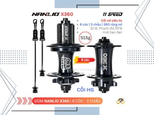 ĐÙM XE ĐẠP - HUB NANLIO X360 - MTB - CỐI HG (NỔ TO) - BẠC ĐẠN - 8 CÓC - THẮNG ĐĨA - LÍP THẢ