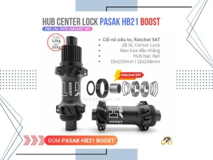 ĐÙM XE ĐẠP - HUB PASAK HB21 - CỐI MS (NỔ TO) - RATCHET 54 - TY BOOST - BẠC ĐẠN - CENTER LOCK - 28L (CẶP)