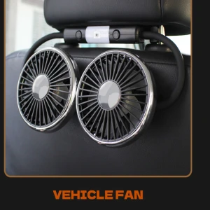 Quạt đôi cắm USB gắn sau ghế xe hơi xoay 360 độ có tích hợp đèn LED