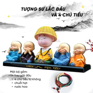 Tượng sư lắc đầu và bốn chú tiểu tứ không (có chuỗi hạt) - MuCAR