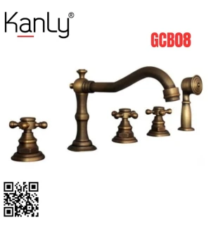 Sen bồn tắm gắn bồn 5 lỗ nóng lạnh bằng đồng cổ điển Kanly GCB08