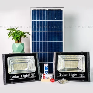 Đèn pha năng lượng mặt trời 2023 2 đèn 1 pin (300w)