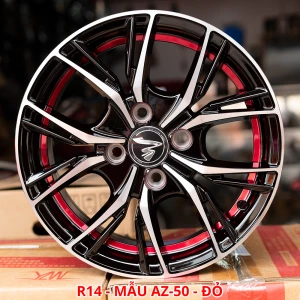Bộ 04 Lazang oto 14 inch mẫu AZ-50 (Viền đỏ)