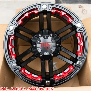 Lazang ô tô 16 inch 6 lỗ lắp cho xe bán tải Mẫu 09 - Màu đen đỏ