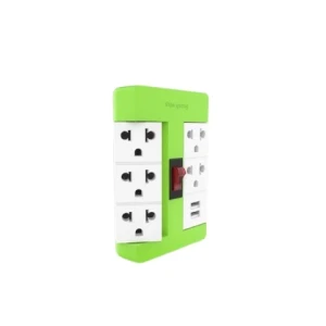 Ổ cắm xoay 90º ESK RT 53GW 2USB 5 lỗ 3 chấu, 2USB, màu xanh lá trắng