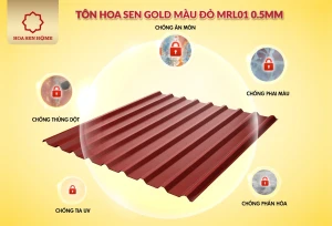 Tôn Hoa Sen Gold màu đỏ MRL01 0.5mm