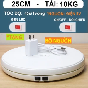 Bàn xoay, đế xoay 360, 25CM, tải 10KG trắng hoặc đen dùng điện 5V