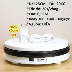 Bàn xoay, đế xoay 360, 25CM, tải 20KG dùng điện 5V