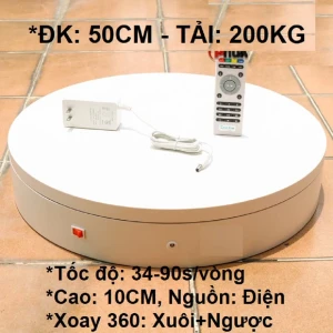 Bàn xoay, đế xoay 360, 50cm, tải 200kg, có remote tùy chỉnh tốc độ, dùng điện