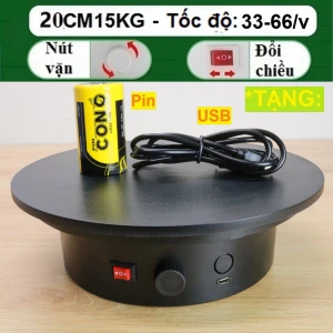 Bàn xoay, đế xoay 360,B 20CM tải 15KG, dùng điện hoặc pin 5V